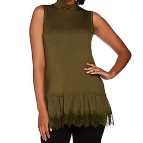 LOGO by Lori Goldstein Sleeveless Tank Tunic Lace Hem Black Womens XXS 2XS - Picture 10 of 10